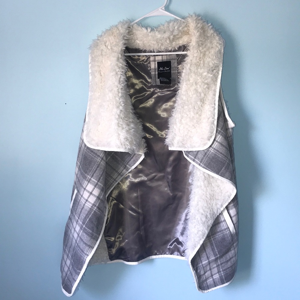 Plaid fur cardigan (size XL)